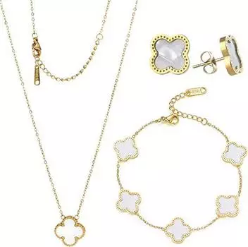 3 шт. ожерелье с четырьмя листьями, серьги, браслет, комплект украшений для женщин, модные украшения для вечеринок, повседневная одежда, клевер белый