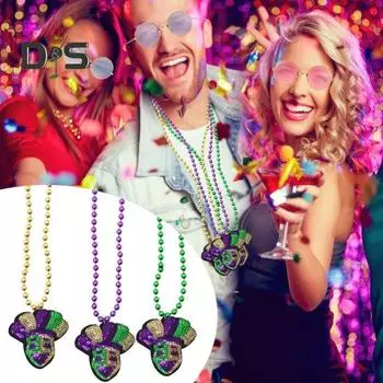 3 шт. ожерелье с подвеской в форме клоуна, яркие цвета, блестящие блестки, бусины, украшение, длинное ожерелье с бусинами, карнавальные вечеринки, украшения на шею J