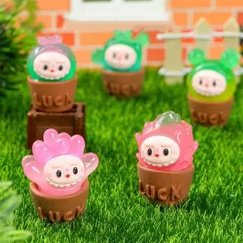 3 шт./пакет мультяшные милые лабубу горшечные растения светящиеся украшения мини-куклы аксессуары для самостоятельного изготовления автомобилей украшения для дома кукольный домик игрушки подарки