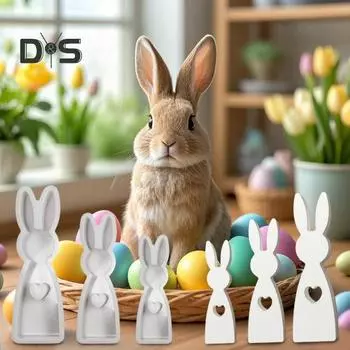3 шт. пасхальные формы для кроликов, силиконовые формы для кроликов в форме сердца, пасхальные весенние формы для литья поделок из смолы, свечей, мыла, гипсовых поделок 3pcs