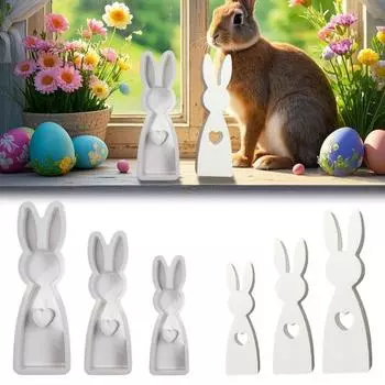 3 шт. пасхальные формы для кроликов, силиконовые формы для кроликов в форме сердца, пасхальные весенние формы для литья поделок из смолы, свечей, мыла, гипсовых поделок 3pcs
