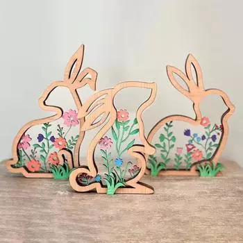 3 шт. пасхальный цветочный кролик настольный знак фермерский деревенский деревянный полый кролик орнамент