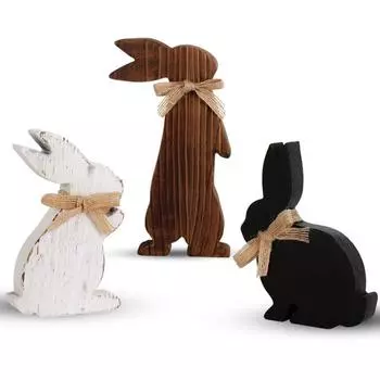3 шт. Пасхальный кролик в деревенском стиле, пасхальные украшения, деревянные знаки для украшения стола, фермерский деревянный кролик, многоярусный поднос, декор для стола, винтажные пасхальные подарки