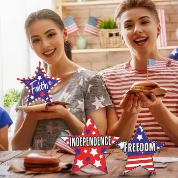 3 шт., патриотическое украшение в виде звезды на День независимости, 4 июля, деревянное, красное, синее, белое, американское C