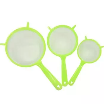 3 шт. пищевое сито с подвесным отверстием, сетчатый фильтр-совок, легкий прочный фильтр-сито для домашней кухни зелёный