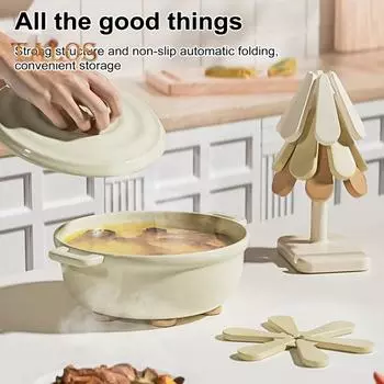 3 шт. подставки из силикона в виде дерева, термостойкие коврики для стола с держателем для хранения, практичные художественные салфетки для столовой, изоляция горячих горшков Round