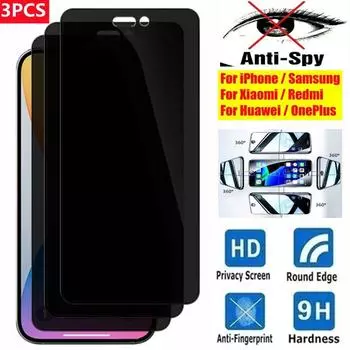 3 шт., полноэкранная антишпионская пленка из закаленного стекла, для iPhone 14 PRO MAX 14 PRO MAX, твердость 9H, защитная пленка для экрана конфиденциальности для iPhone 13 PRO 13 Mini Huawei P Smart 2019 чёрный