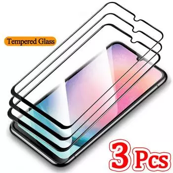 3 шт., полноэкранная защитная пленка из закаленного стекла, противоскользящая стеклянная пленка для Samsung Galaxy S22 S23 S24 + Ultra S23 FE A05 A05S A15 A25 A35 A55 5G 4G M14 M34 Samsung M34 чёрный