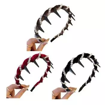 3 шт. Повязка на голову с искусственным жемчугом Женская Удобная Широкая Повязка для волос в форме высокого черепа Ретро-стиль Свадебный аксессуар для волос A