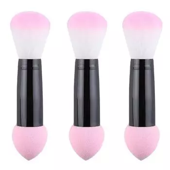 3 шт., профессиональная кисть для румян, нейлоновые кисти для макияжа, две головки, металлические косметические инструменты с губкой 3Pcs
