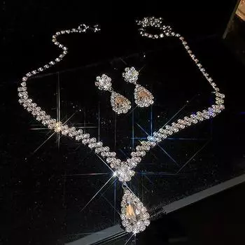 3 шт. простые серьги-колье в форме капли воды для женщин, свадебные комплекты ювелирных изделий для невесты, аксессуары, подарок