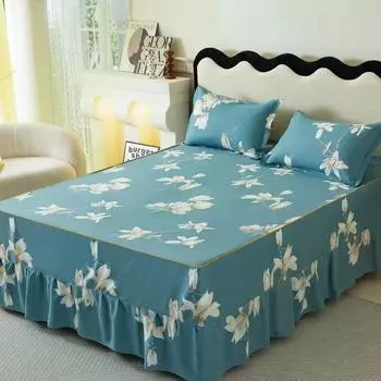 3 шт. простыня, кружевная юбка, эластичное двуспальное покрывало с наволочками, наматрасник, комплект постельного белья, эластичная простыня королевского размера 120x200cm