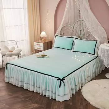 3 шт. простыня, кружевная юбка, эластичное двуспальное покрывало с наволочками, наматрасник, комплект постельного белья, эластичная простыня королевского размера 120x200cm