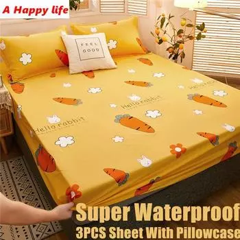 3 шт. простыня с наволочкой, водонепроницаемая кровать, наматрасник, защитный чехол для кровати, покрывало, льняное домашнее декор 90x200cm 3PCS