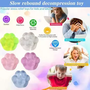 3 шт. Прозрачная игрушка для снятия стресса в виде кошачьей лапки, сенсорная, прозрачная, для снятия стресса, для ущипывания кошачьей лапки 3pcs светло-розовый