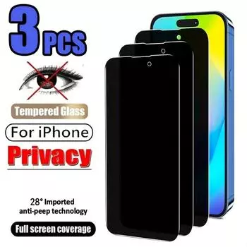 3 шт. прозрачное закаленное стекло Anti-Privacy HD для iPhone 16/16 Pro/16 Pro Max/16 Plus 15 Plus защитная пленка для стекла iphone 16 Plus чёрный