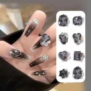 3 шт. прозрачные черные бриллиантовые украшения для ногтей Love Square сверкающие сверла для ногтей жемчужные ворсы аксессуары для дизайна ногтей