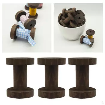 3 шт. пустых катушек для ниток, деревянные катушки для шнуров, бобины, цвет дерева, узелки