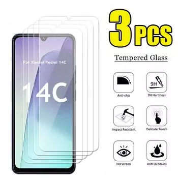 3 шт. Redmi 14C 14R антидетонационный HD прозрачный закаленный защитный экран для Redmi 14 14C 4G стеклянный защитный чехол-пленка Redmi 14C белый