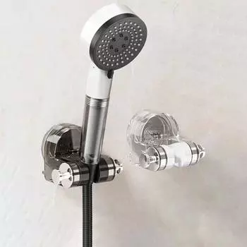 3 шт. Регулируемый держатель для душевой лейки на 360° с присоской и 2 крючками для ванной комнаты, настенное крепление, неперфорированное, интегрированное