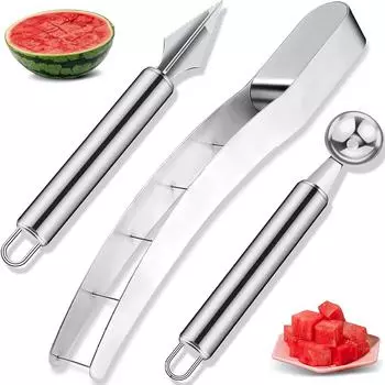 3 шт., резак для арбуза, инструменты для нарезки арбуза из нержавеющей стали, резак для кубиков арбуза, быстро безопасный нож для арбуза, ложка для копания фруктов, инструменты для резьбы по фруктам