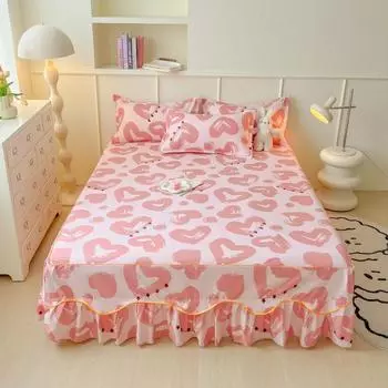 3 шт. романтический розовый комплект постельного белья с сердечками, мягкий удобный комплект постельного белья, декор спальни, двуспальная кровать, юбка для детей, девочек и женщин 150x200x45cm 3Pcs