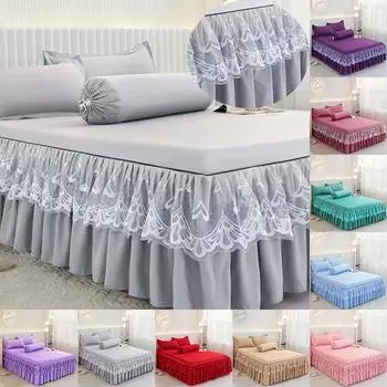 3 шт. роскошный парный наматрасник с рюшами, юбка, стеганое одеяло, эластичное одноместное двуспальное покрывало на простыне 120x200cm 3PCS/1 Set