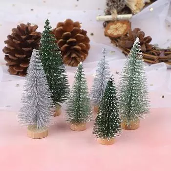 3 шт. Рождественская елка Мини-сосна с деревянной основой DIY Home Table Top Decor Miniatures S/L (7/9см )