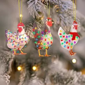 3 шт. Рождественская курица, украшение, курица с шарфом, подвесное украшение, рождественская елка, акриловый кулон