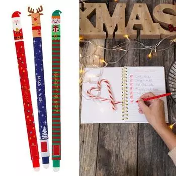 3 шт. Рождественская стираемая гелевая ручка, стирающая ошибки, исчезающие, Санта-олень, детский дизайн, стираемая ручка для рисования и письма 3pcs