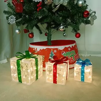 3 шт. Рождественская светящаяся подарочная коробка для праздничных украшений, украшение подарочной коробки, рождественское украшение, орнамент
