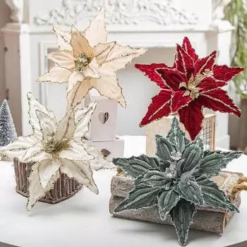 3 шт. Рождественские блестящие цветы, искусственный цветок пуансеттия, венок на рождественскую елку, украшения для праздничной свадебной вечеринки, украшение своими руками, цветочная композиция 3pcs белый