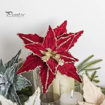3 шт. Рождественские блестящие цветы, искусственный цветок пуансеттия, венок на рождественскую елку, украшения для праздничной свадебной вечеринки, украшение своими руками, цветочная композиция 3pcs вино красного