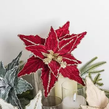 3 шт. Рождественские блестящие цветы, искусственный цветок пуансеттия, венок на рождественскую елку, украшения для праздничной свадебной вечеринки, украшение своими руками, цветочная композиция 3pcs вино красного