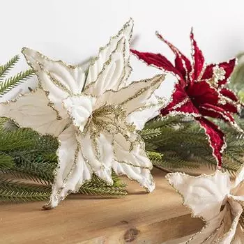 3 шт. Рождественские блестящие цветы Искусственный цветок пуансеттия Рождественский венок на елку вино красного