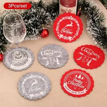 3 шт. рождественские фетровые подставки под стаканы, противоскользящие, круглые, подставки под тарелки, миски, чашки, подкладки для рождественской вечеринки, украшения A2 3pcs