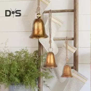 3 шт. Рождественские колокольчики, металлические колокольчики с гармоничным звуком, винтажные, ручной работы, деревенские, счастливые, рождественские, подвесные коровьи колокольчики на веревке для внутреннего и наружного украшения A
