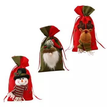3 шт. Рождественские мешки Санты с завязкой из льна, сумка для хранения рождественских подарков