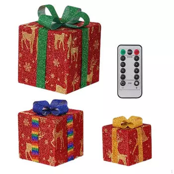 3 шт. Рождественские светящиеся коробки набор светящиеся украшения подарочные декоративные Red