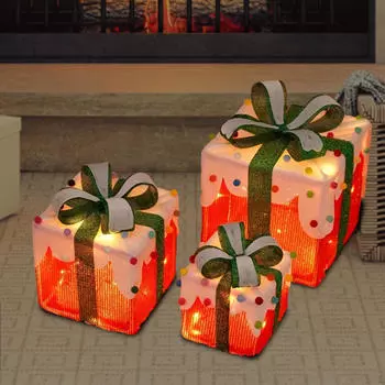 3 шт. рождественские светящиеся подарочные коробки украшения наружное украшение светодиодные огни Warm