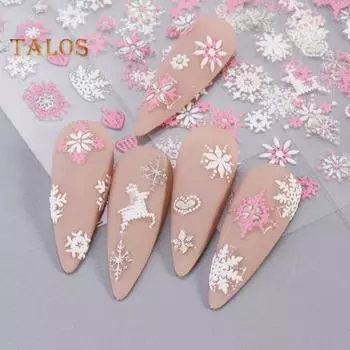 3 шт., рождественские тисненные наклейки для дизайна ногтей, креативные белые и розовые снежинки, снеговик, узор, маникюрные наклейки, изысканный клей для дизайна ногтей «сделай сам» E