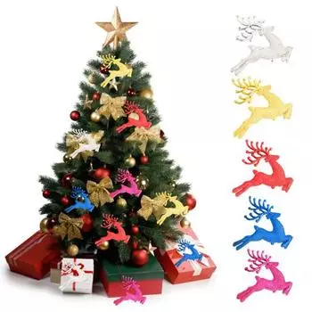 3 шт. Рождественские украшения в виде оленей, блестящие подвесные украшения в виде оленей на рождественскую елку, подвески в виде оленей для праздничного декора каминной двери 13cm золотистый