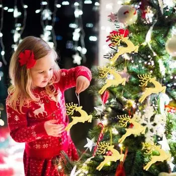 3 шт. Рождественские украшения в виде оленей, блестящие подвесные украшения в виде оленей на рождественскую елку, подвески в виде оленей для праздничного декора каминной двери 13cm серебряный