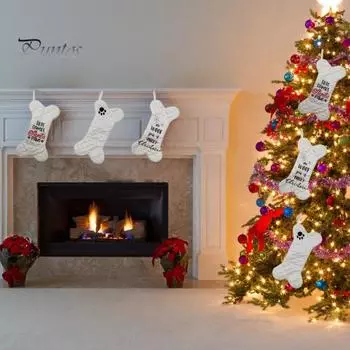 3 шт. рождественских чулка для собак, большие рождественские чулки в форме кости с вышитым узором, чулки для хранения гаджетов для домашних животных, подарки, украшения C