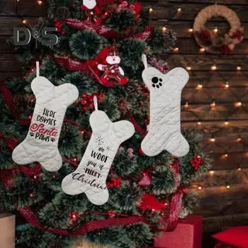 3 шт. рождественских чулка для собак, большие рождественские чулки в форме кости с вышитым узором, чулки для хранения гаджетов для домашних животных, подарки, украшения A