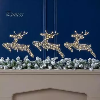 3 шт. рождественских оленей, освещенных, прыгающих, оленей, садовых вставок со светящейся струной, железных оленей, зимних уличных украшений для газона и двора 1 Set
