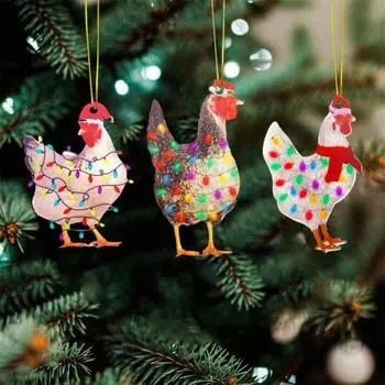 3 шт. Рождественский цыпленок, украшение в виде цыпленка с шарфом, подвесное украшение на рождественскую елку, акриловый кулон для праздничного декора дома и автомобиля 3pcs