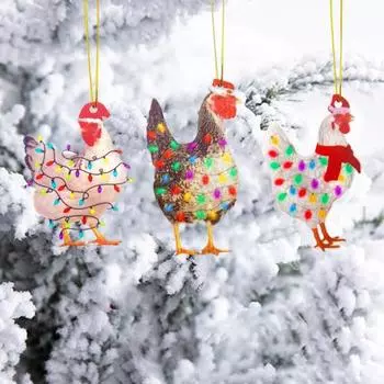 3 шт. Рождественский цыпленок, украшение в виде цыпленка с шарфом, подвесное украшение на рождественскую елку, акриловый кулон для праздничного декора дома и автомобиля 3pcs