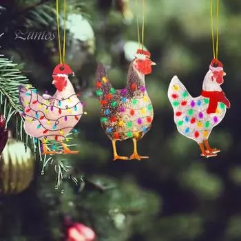 3 шт. Рождественский цыпленок, украшение в виде цыпленка с шарфом, подвесное украшение на рождественскую елку, акриловый кулон для праздничного декора дома и автомобиля 3pcs