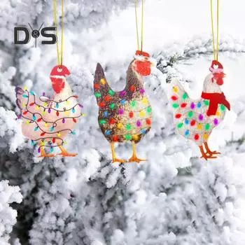 3 шт. Рождественский цыпленок, украшение в виде цыпленка с шарфом, подвесное украшение на рождественскую елку, акриловый кулон для праздничного декора дома и автомобиля 3pcs